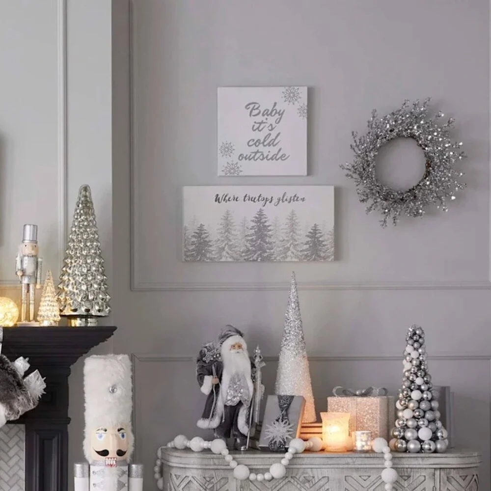 Frosted‎ Silver Glitter Icy Twig Wreath Winter Holiday Christmas Home Decor 20in